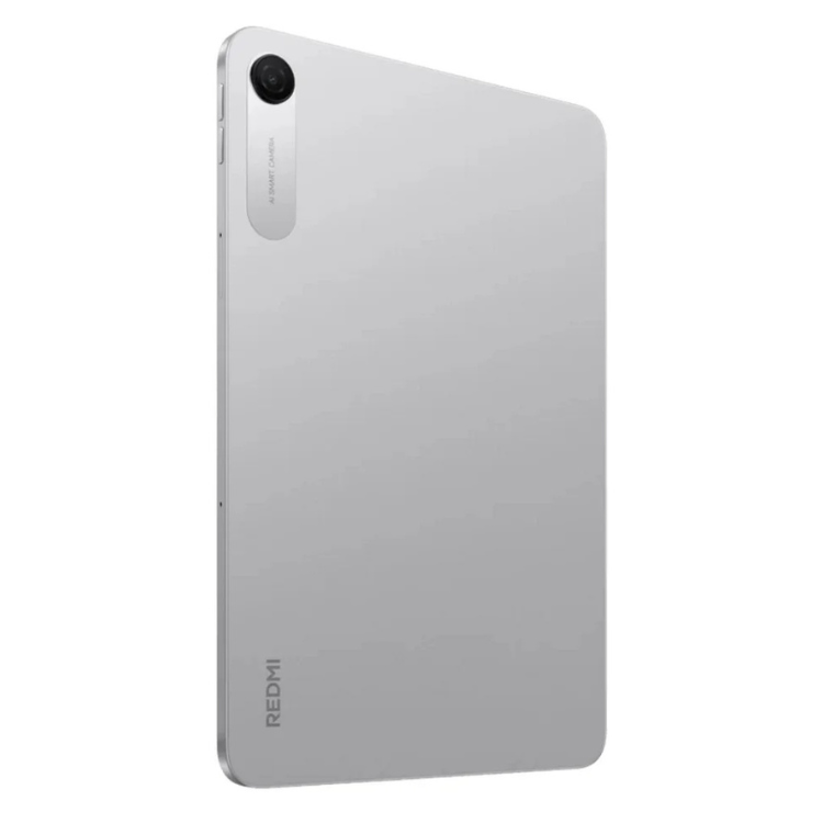 Tablet Xiaomi Redmi Pad 2 prateado com câmera e marca Redmi na parte inferior.