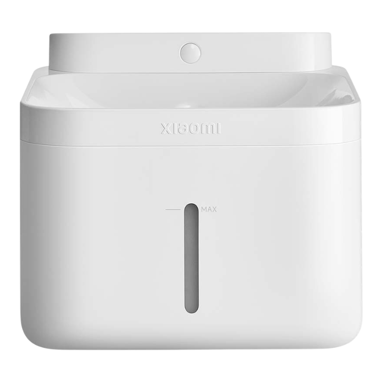 Bebedouro Automático Xiaomi Smart Pet Fountain 2 branco com marca Xiaomi e indicador de nível de água.