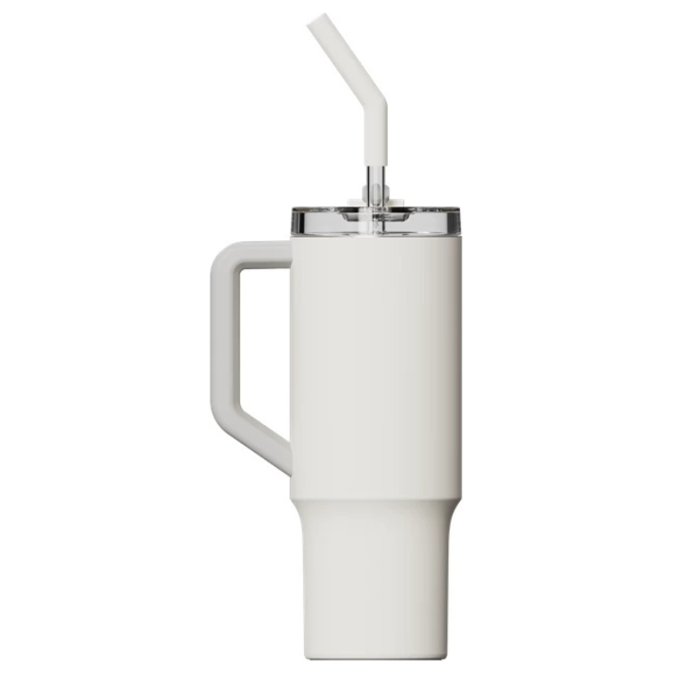 White Xiaomi straw mug with handle, 1L, stainless steel thermal cup