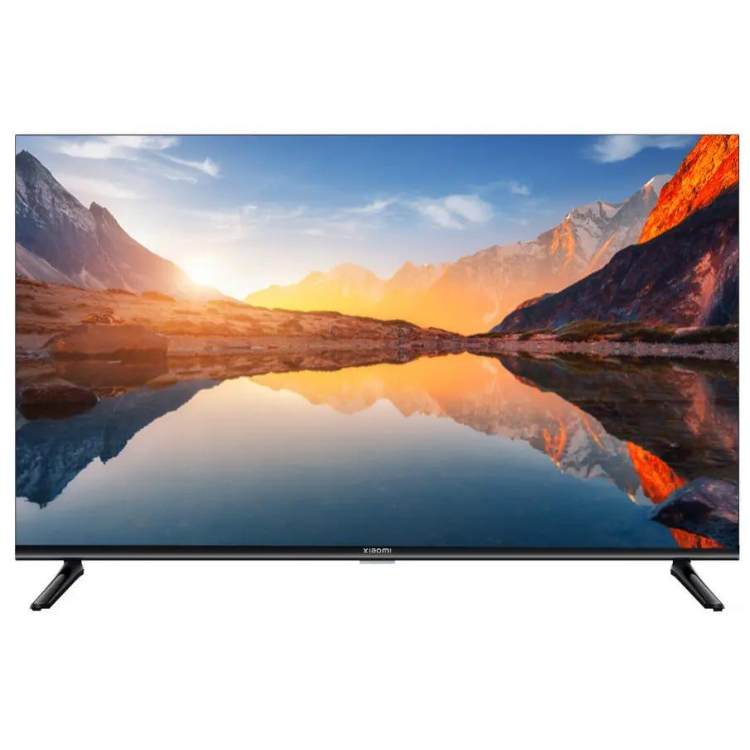 Televisão Xiaomi A 2025 Smart TV HD LED 32" com imagem de montanhas e lago ao pôr do sol.
