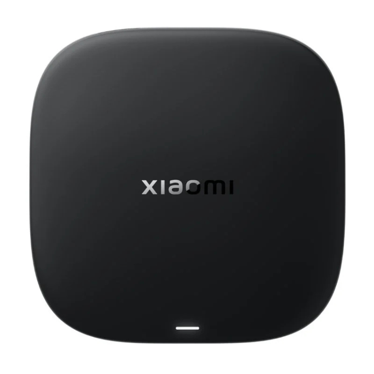 Black Xiaomi TV Box S, 3rd Gen, rounded square shape.