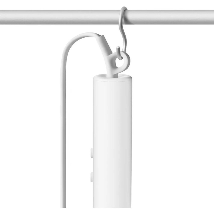 Xiaomi compact hair dryer, white, hanging from a hook.