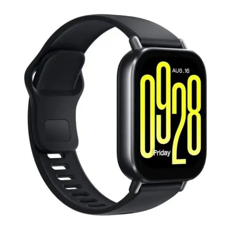 Smartwatch Xiaomi Redmi Watch 5 Active preto com pulseira de silicone e ecrã digital.