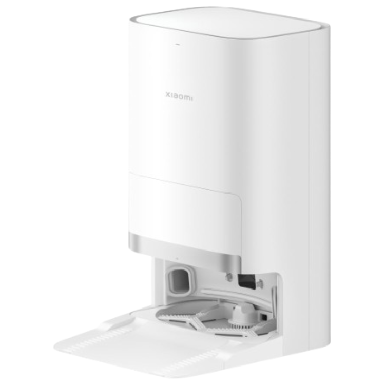 White Xiaomi X20+ robot vacuum cleaner with open dustbin compartment.