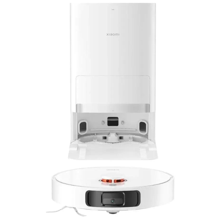 Xiaomi Vacuum X20+ robot vacuum cleaner, white, front and bottom views.