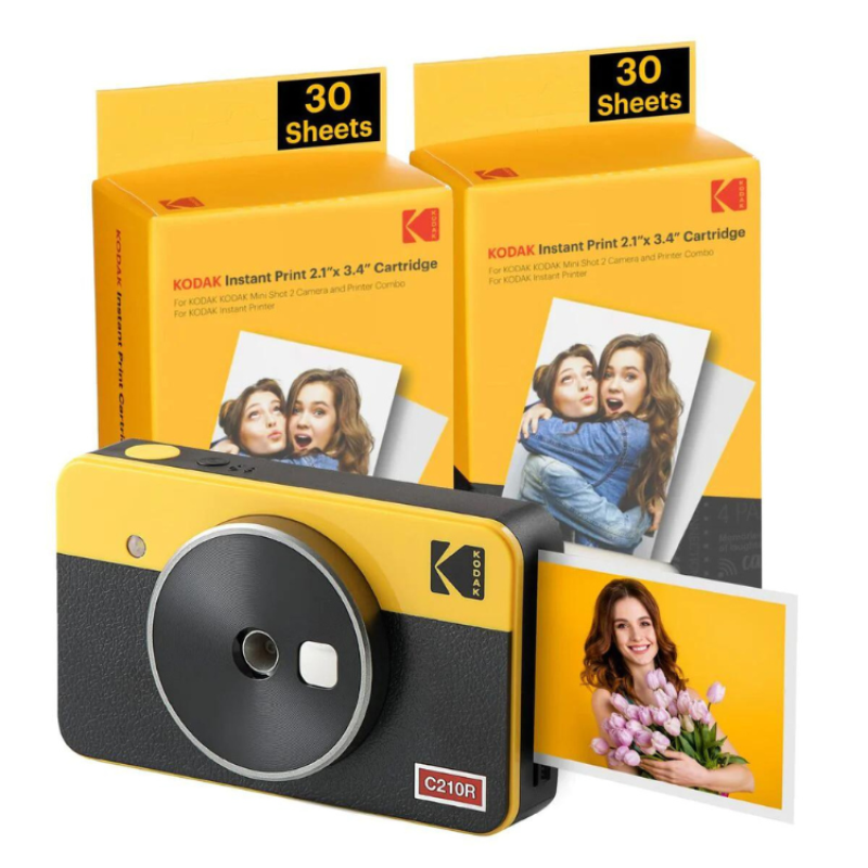 Máquina Fotográfica Instantânea Kodak Mini Shot 2 Retro - Amarela + 60 folhas 