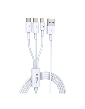 Cabo DEVIA 3 em 1 Micro USB + USB-C + Lightning 1.2M Branco