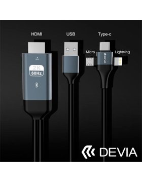Cabo DEVIA HDMI 3 em 1 Micro USB + USB-C + Lightning 2M Preto