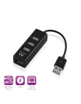 Hub USB 4 Portas USB 2.0 Ewent Preto 