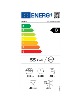 Máquina de Lavar Roupa Midea MF100W80B/1/W-ES 8Kg 1400RPM Classe B Branco