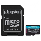 Cartão Memória Kingston Canvas Go Plus microSD 256GB UHS-I U3 V30 CL10 + Adaptador SD 