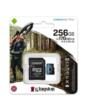 Cartão Memória Kingston Canvas Go Plus microSD 256GB UHS-I U3 V30 CL10 + Adaptador SD 
