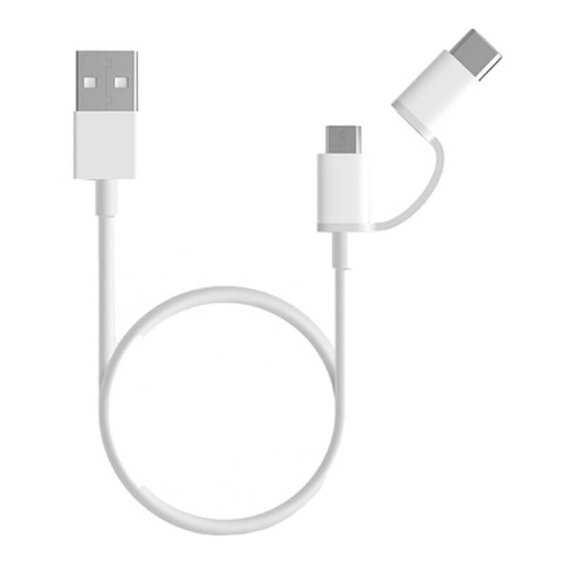 Cabo Xiaomi 2 em 1 USB p/ Micro USB + USB-C 1M Branco