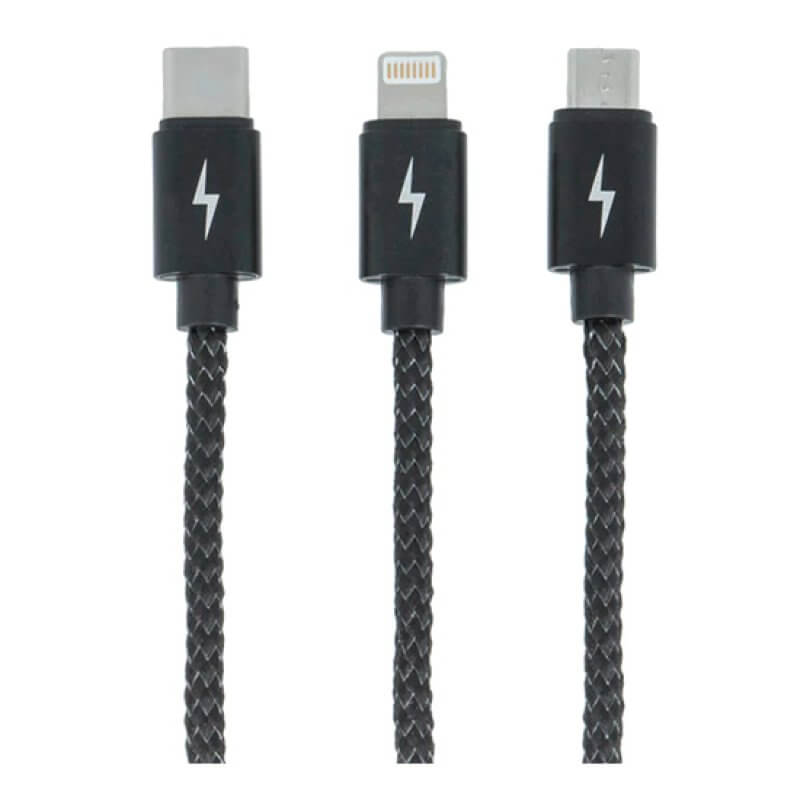 Cabo DEVIA 3 em 1 USB-C + Lightning + Micro USB 1.2M Preto