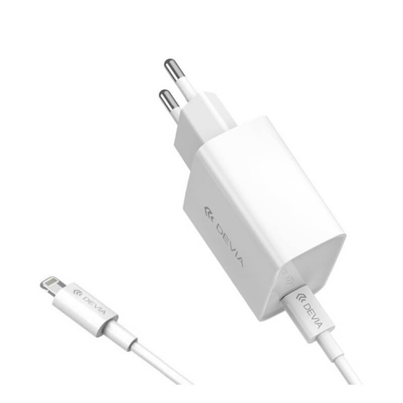 Carregador Quick Devia Smart PD 20W + Cabo Dados Lightning Branco