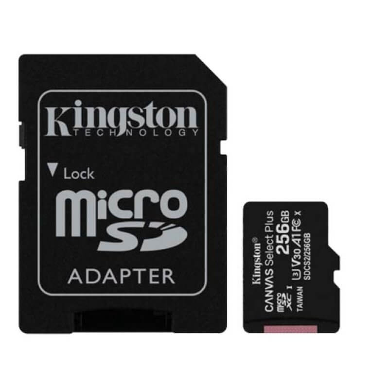 Cartão Memória Kingston Canvas Select Plus microSDXC 256GB C10 A1 UHS-I c/ Adaptador SD